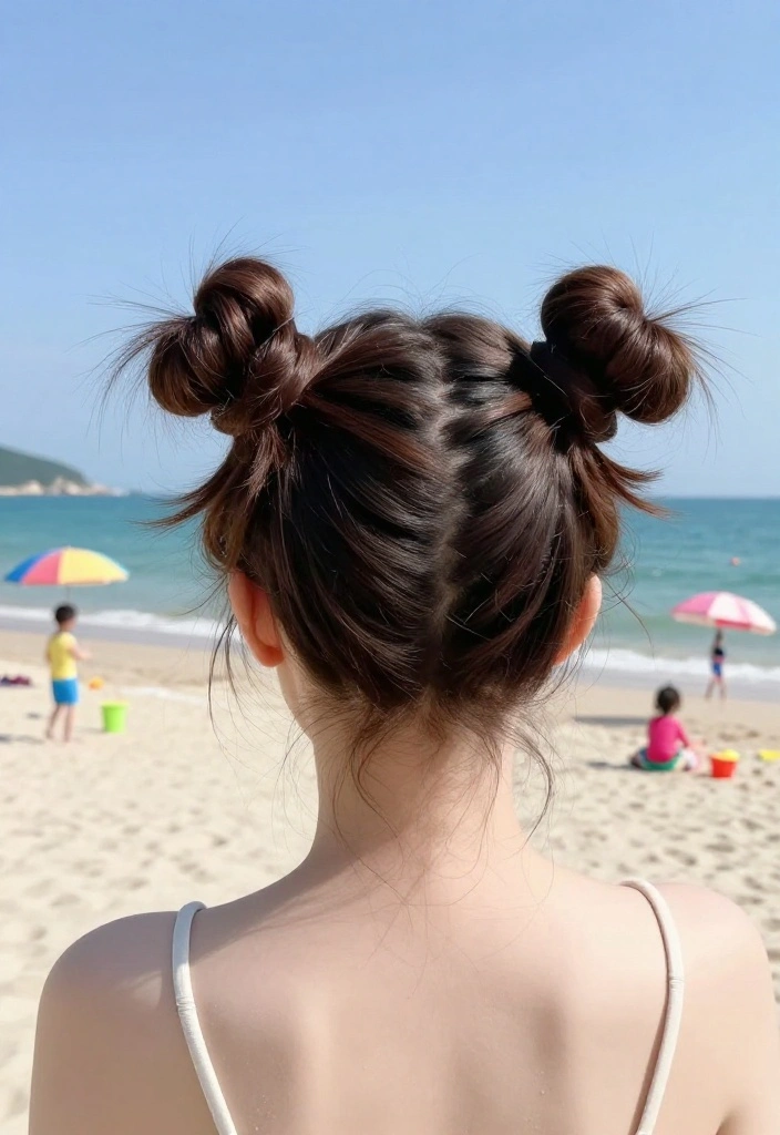 15 Secure Hairstyles to Go Swimming Without Getting Awful Tangles - 10. Pigtail Buns 1