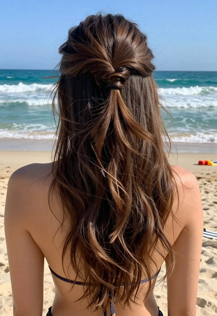 15 Secure Hairstyles to Go Swimming Without Getting Awful Tangles - 12. Half-Up Half-Down 1