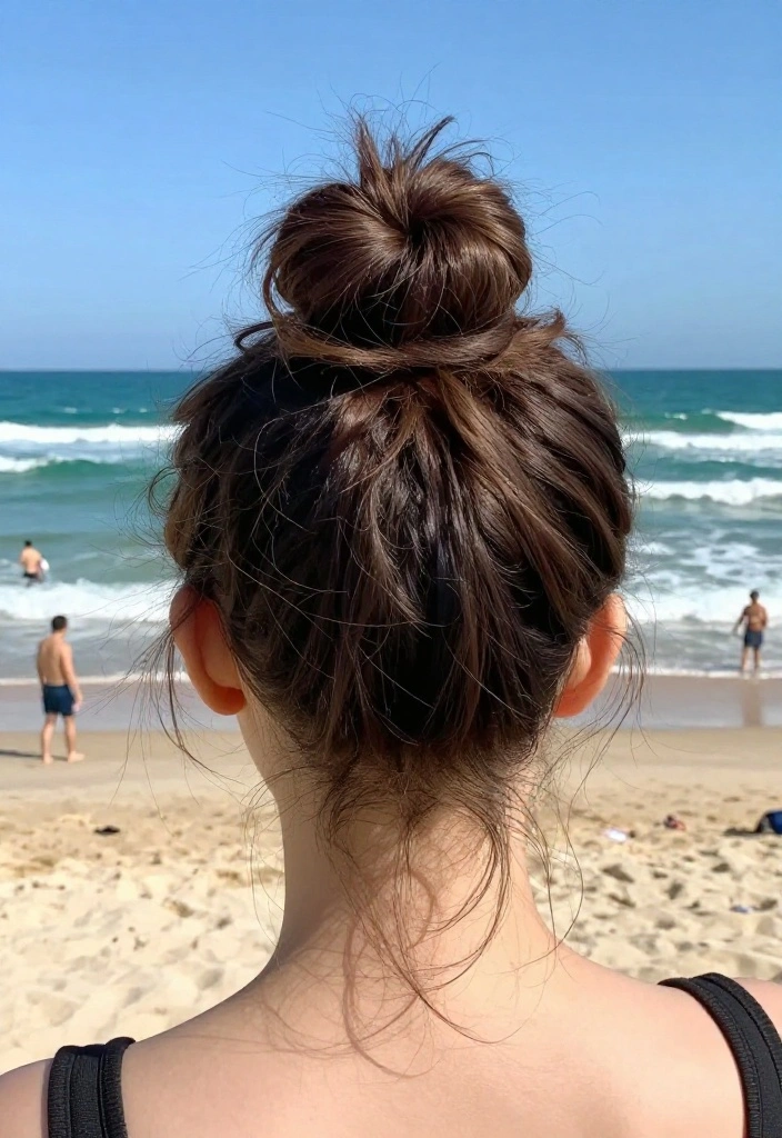 15 Secure Hairstyles to Go Swimming Without Getting Awful Tangles - 15. Classic Shag Bun 1