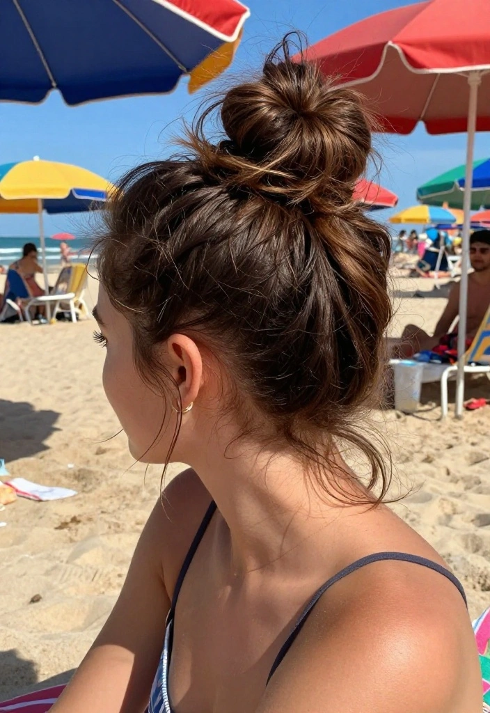 15 Secure Hairstyles to Go Swimming Without Getting Awful Tangles - 7. Messy Bun 1