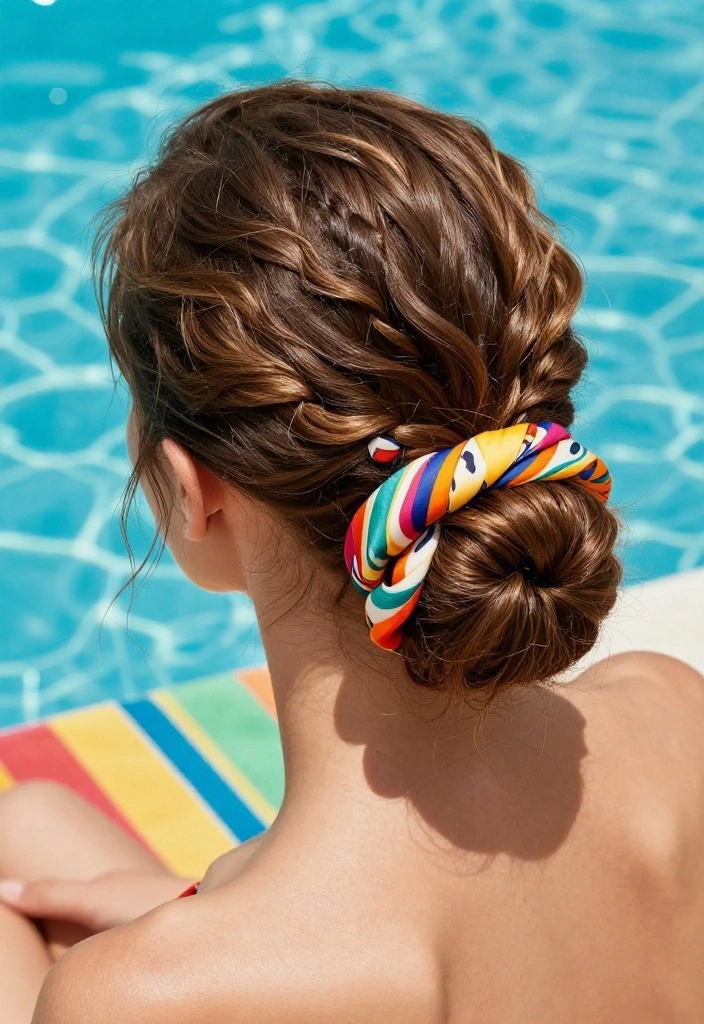 15 Secure Hairstyles to Go Swimming Without Getting Awful Tangles - 9. Scarf-Wrapped Bun 1