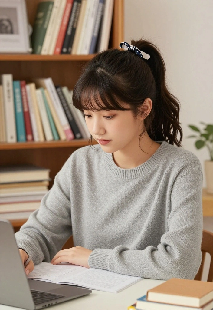 18 Aesthetic Hairstyles with Ribbon to Rock Back to School - 12. Simple Ribbon Tie 1