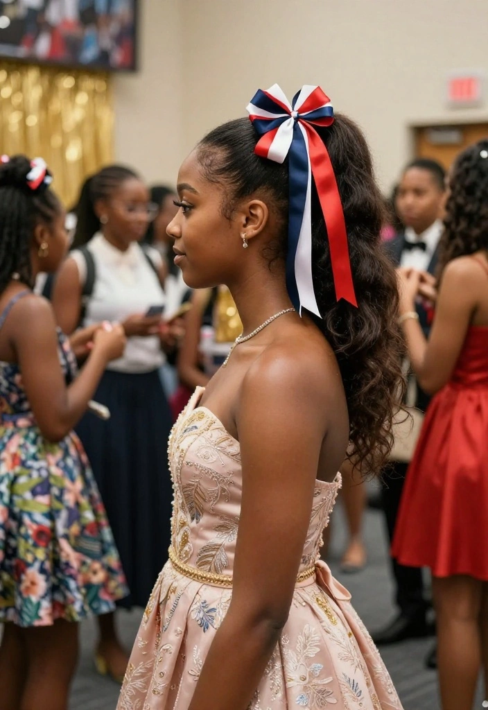 18 Aesthetic Hairstyles with Ribbon to Rock Back to School - 13. Bold Ribbon Statement Bow 1