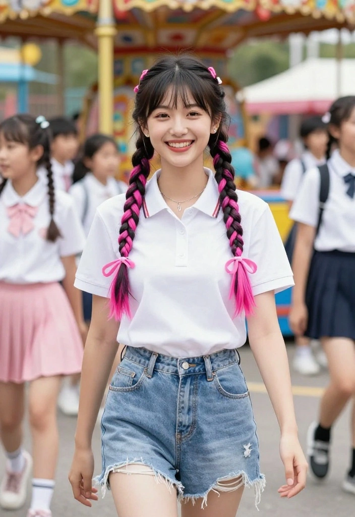 18 Aesthetic Hairstyles with Ribbon to Rock Back to School - 14. Double Ribbon Braids 1