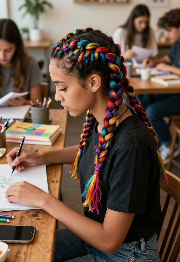18 Aesthetic Hairstyles with Ribbon to Rock Back to School - 8. Woven Ribbon Braid 1