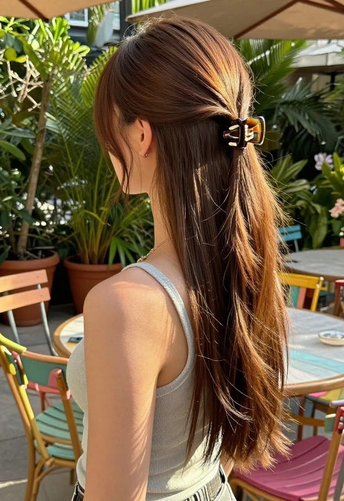 18 Claw Clip Summer Updo Hairstyles You Can Do in Seconds - 3. Twisted Ponytail with Claw Clip 1