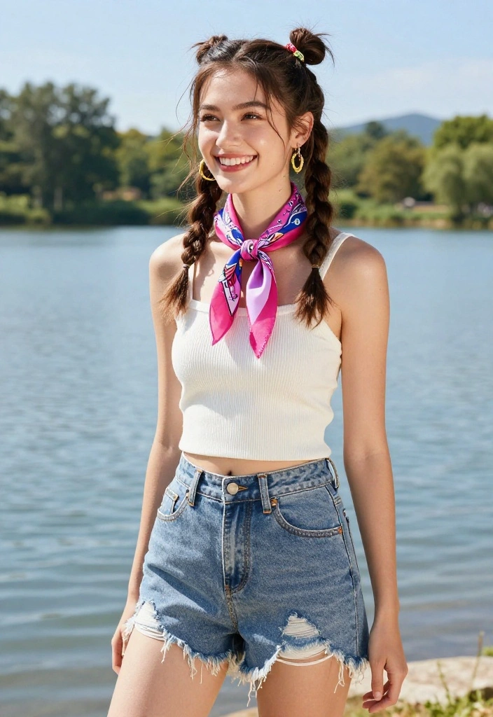 18 Cute Bandana Lake Hairstyles You Absolutely Must Try - 18. Funky Bandana Pigtails 1