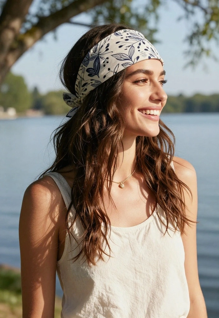 18 Cute Bandana Lake Hairstyles You Absolutely Must Try - 5. Half-Up Bandana Style 1