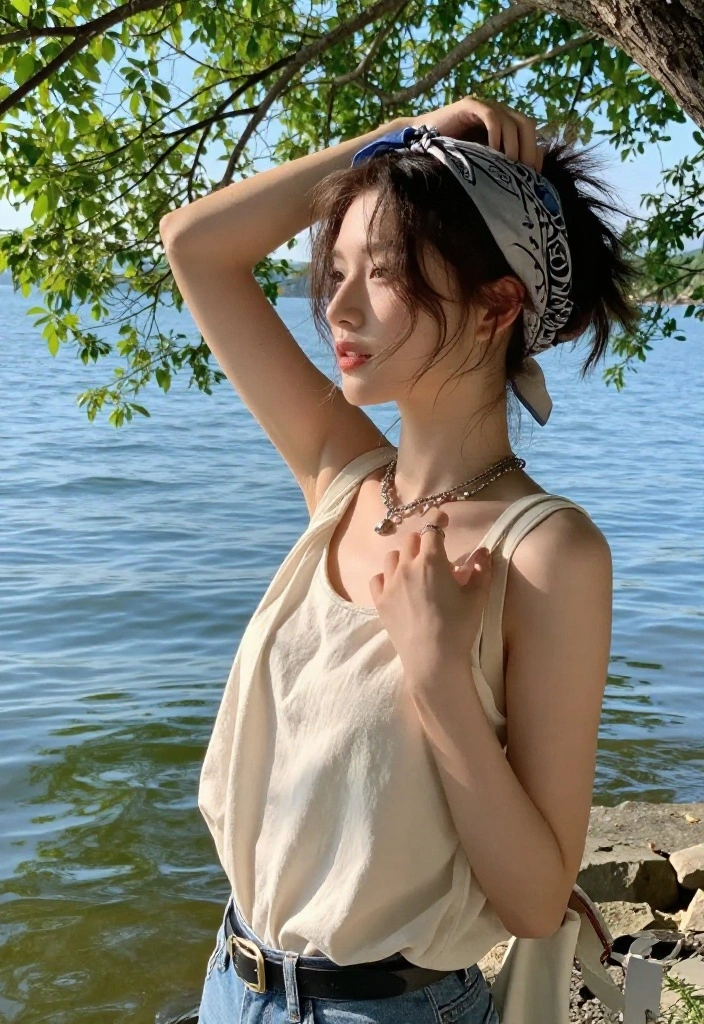 18 Cute Bandana Lake Hairstyles You Absolutely Must Try - 6. Messy Bun with Bandana 1