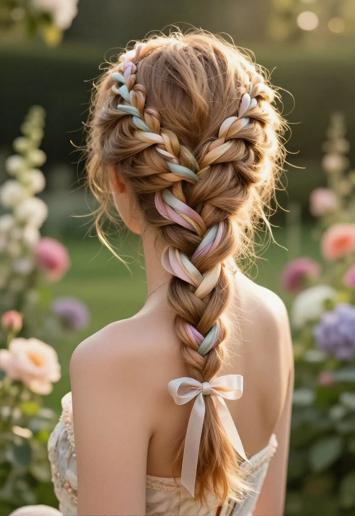 18 Elegant Hairstyles with Ribbon Perfect for Special Occasions - 1. Romantic Braided Crown with Pastel Ribbons 1