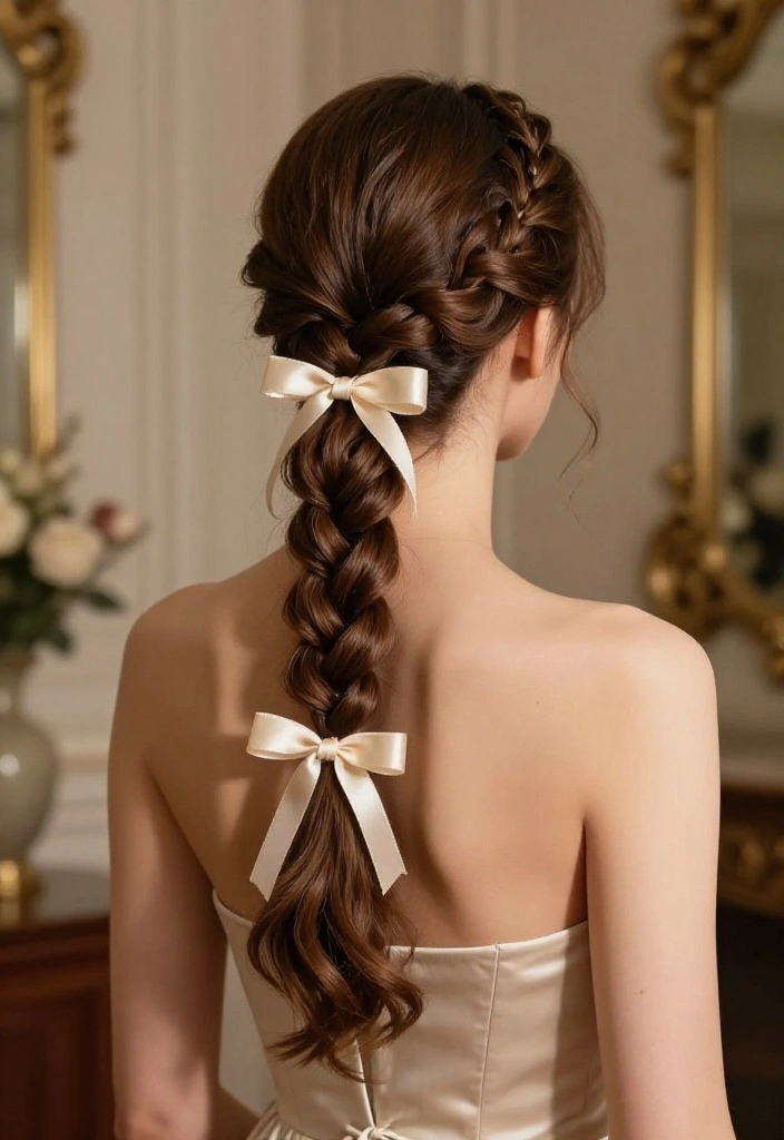 18 Elegant Hairstyles with Ribbon Perfect for Special Occasions - 18. Elegant Twist Braid with Double Ribbons 1