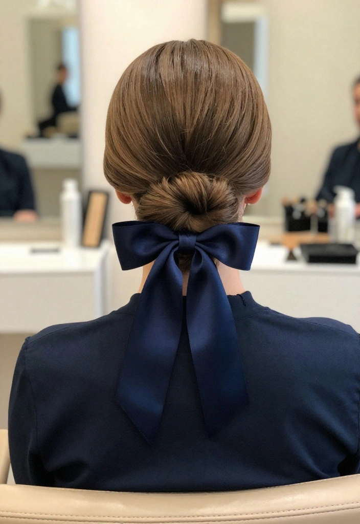 18 Elegant Hairstyles with Ribbon Perfect for Special Occasions - 2. Sleek Low Bun with a Silk Ribbon 1