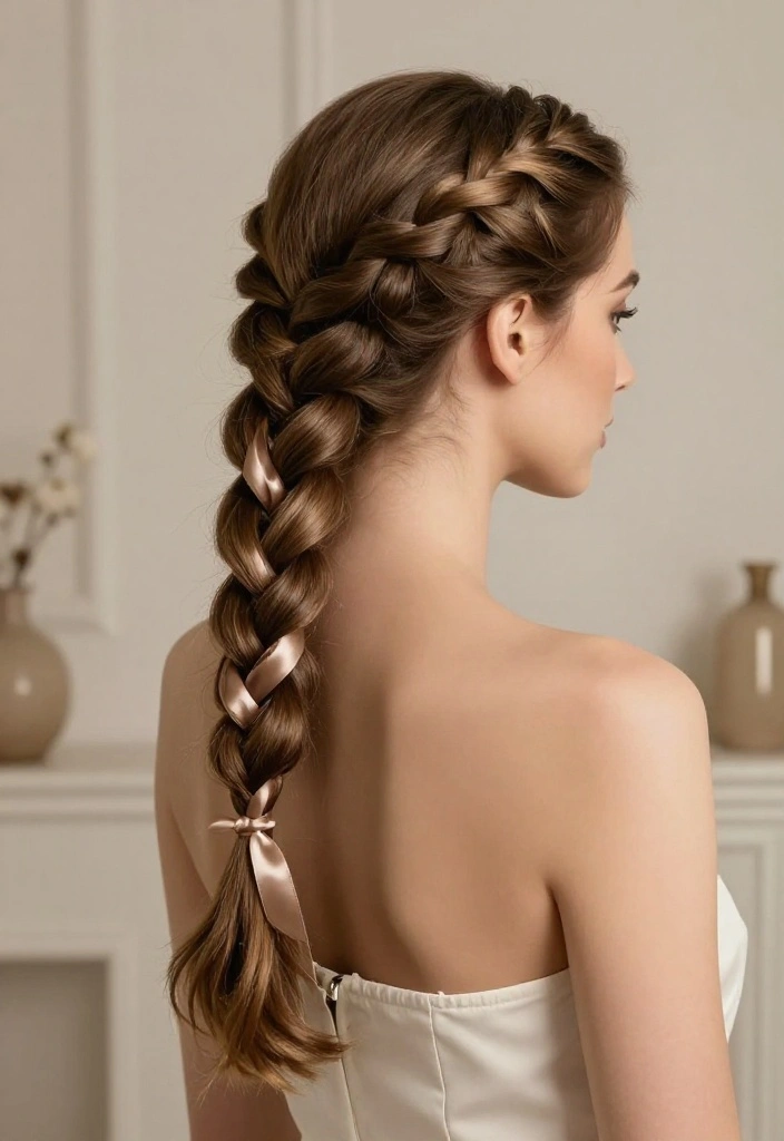 18 Elegant Hairstyles with Ribbon Perfect for Special Occasions - 5. Elegant Fishtail Braid with Satin Ribbons 1