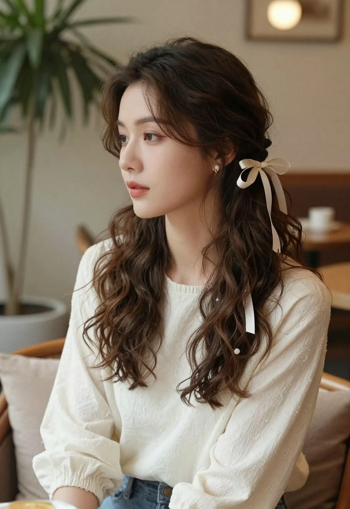 18 Elegant Hairstyles with Ribbon Perfect for Special Occasions - 7. Loose Waves with Tied Ribbons 1