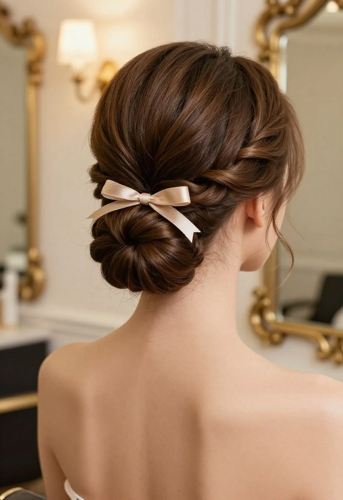 18 Elegant Hairstyles with Ribbon Perfect for Special Occasions - 8. Classic French Twist with a Delicate Ribbon 1
