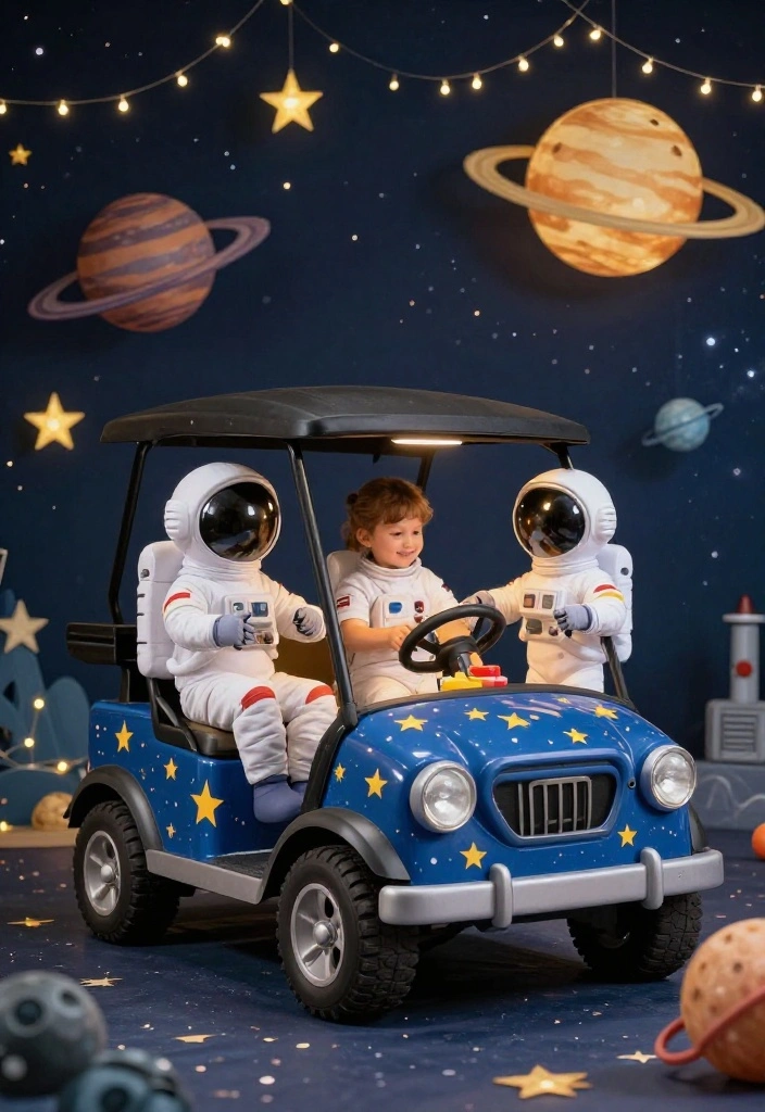 18+ Golf Cart Birthday Party Decor Ideas Your Kids Will Love - 7. Outer Space Adventure 1