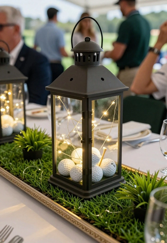 18 Golf Themed Centerpiece Ideas for a Stunning Party Table - 10. Golf-Themed Lantern Centerpiece 1