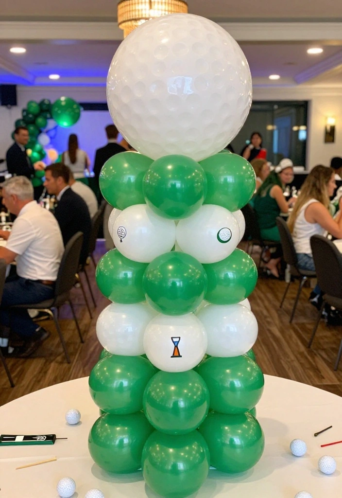 18 Golf Themed Centerpiece Ideas for a Stunning Party Table - 16. Golf-Themed Balloon Centerpiece 1