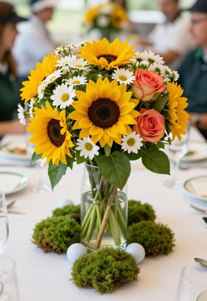 18 Golf Themed Centerpiece Ideas for a Stunning Party Table - 2. Floral Arrangement in Golf Tees 1