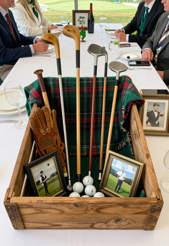 18 Golf Themed Centerpiece Ideas for a Stunning Party Table - 4. Vintage Golf Clubs Display 1