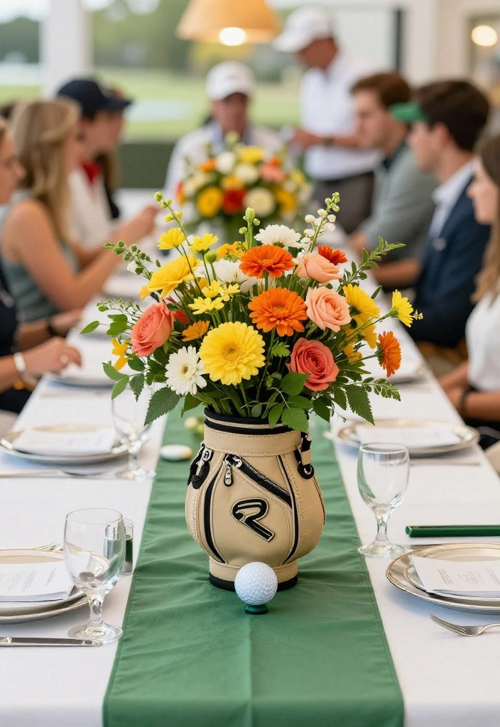 18 Golf Themed Centerpiece Ideas for a Stunning Party Table - 6. Decorative Golf Bag Centerpiece 1