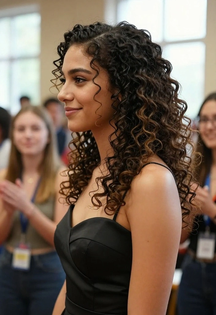 18 Quick Back to School Hairstyles Perfect for Medium Hair - 9. Curly Half-Updo 1