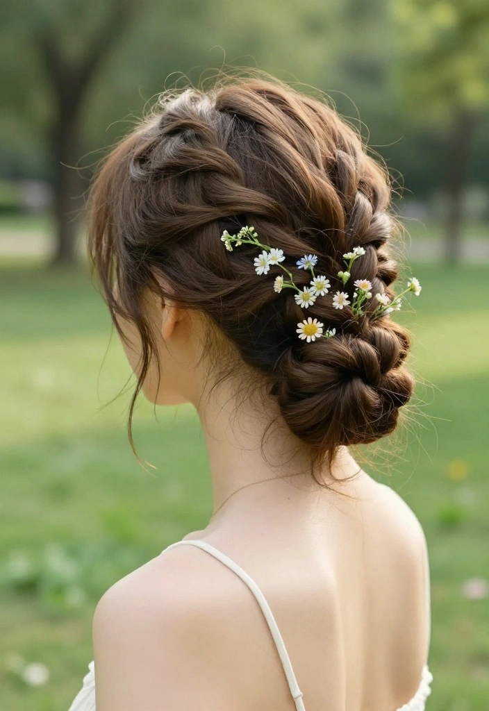 18 Quick Summer Updo Hairstyles for Medium Length Hair That Will Make You Look Fabulous! - 11. Loose Braided Bun 1
