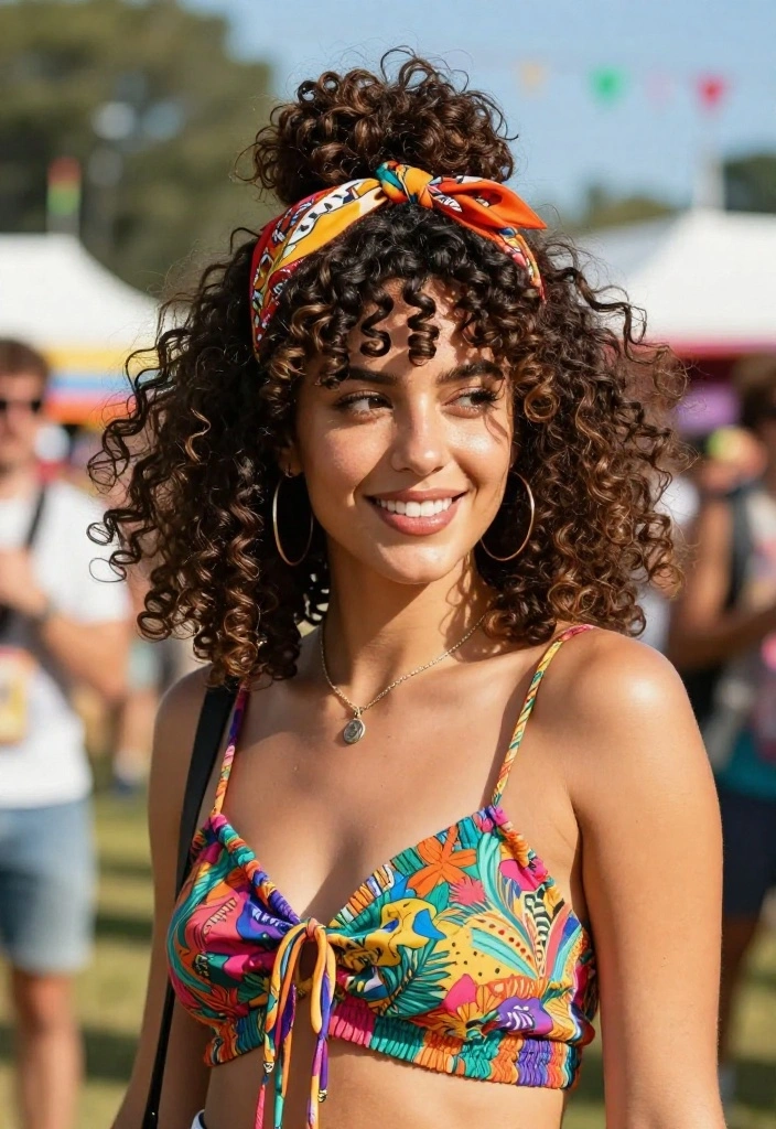 18 Quick Summer Updo Hairstyles for Medium Length Hair That Will Make You Look Fabulous! - 15. Curly Top Knot 1
