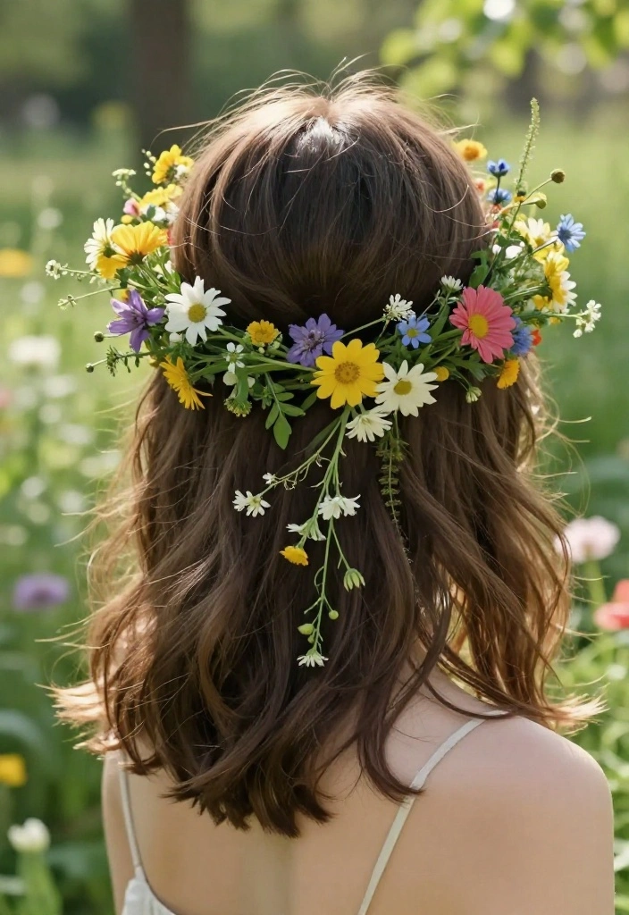 18 Quick Summer Updo Hairstyles for Medium Length Hair That Will Make You Look Fabulous! - 16. Wildflower Crown Updo 1