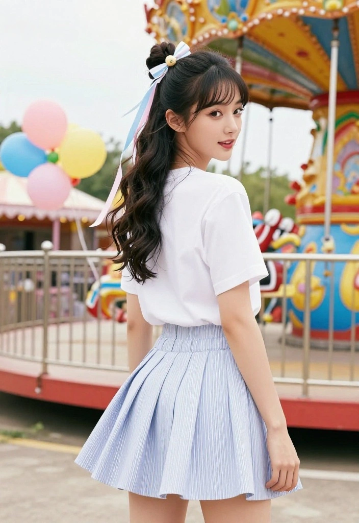 18 Simple Half-Up Hairstyles with Ribbon Ties for a Soft Look - 17. Half-Up Curly Bun with Ribbon 1