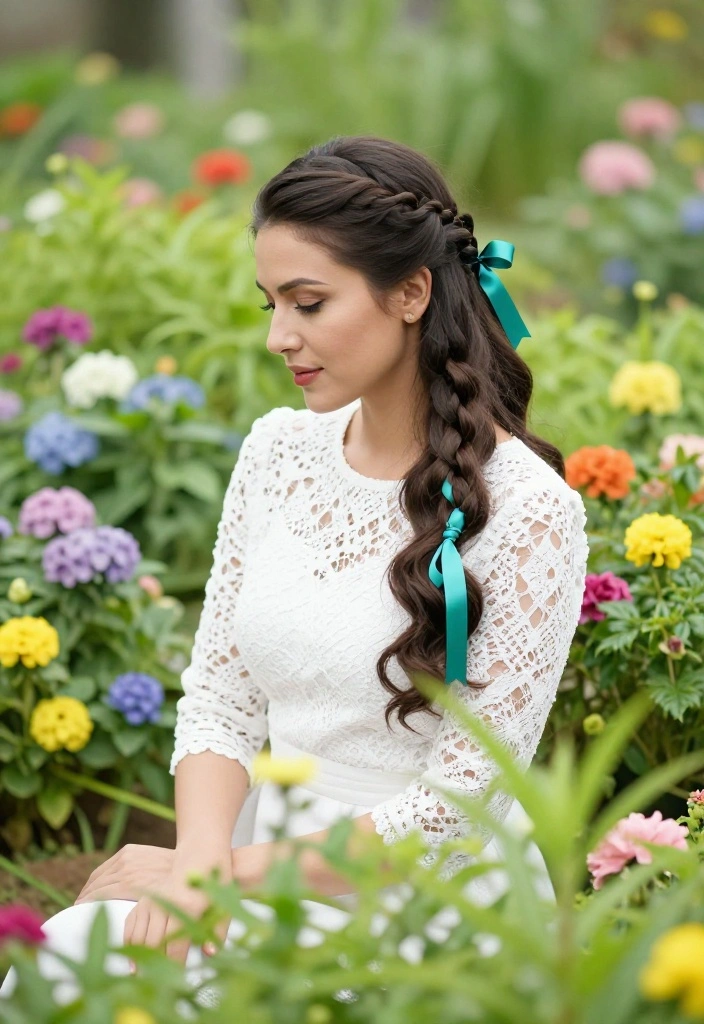 18 Simple Half-Up Hairstyles with Ribbon Ties for a Soft Look - 5. Half-Up Fishtail Braid 1