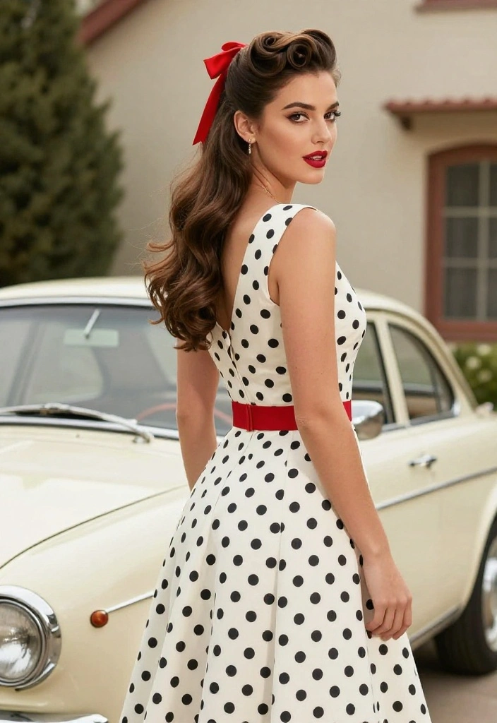 18 Simple Half-Up Hairstyles with Ribbon Ties for a Soft Look - 6. Half-Up Pin-Up Style 1
