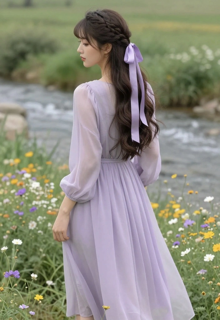 18 Simple Half-Up Hairstyles with Ribbon Ties for a Soft Look - 8. Romantic Half-Up Waterfall Braid 1