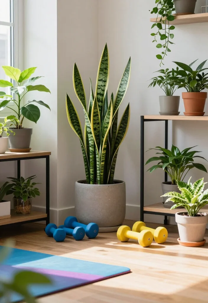 18 Small Home Gym Ideas That Fit in Apartments, Spare Rooms, and Tight Corners - 10. Natural Touch with Plants 1