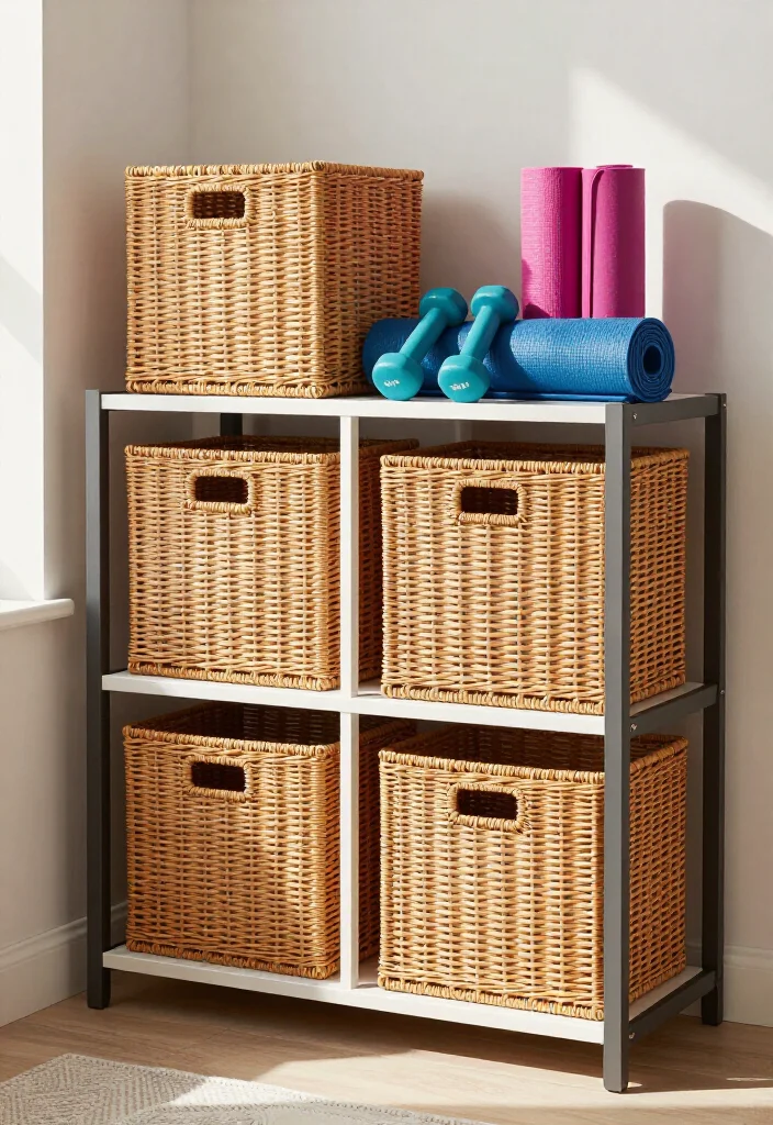 18 Small Home Gym Ideas That Fit in Apartments, Spare Rooms, and Tight Corners - 13. Chic Storage Solutions 1