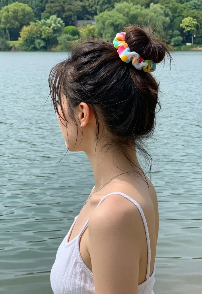 18 Sun-Kissed Lake Hairstyles That Look Amazing on Wet Hair - 2. Messy Bun with a Twist 1