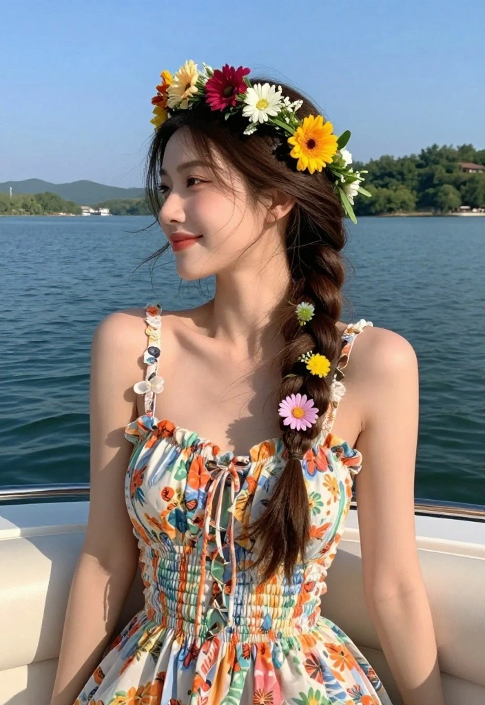 18 Wind-Resistant Lake Hairstyles for Riding on Speed Boats - 17. Floral Crown Braid 1