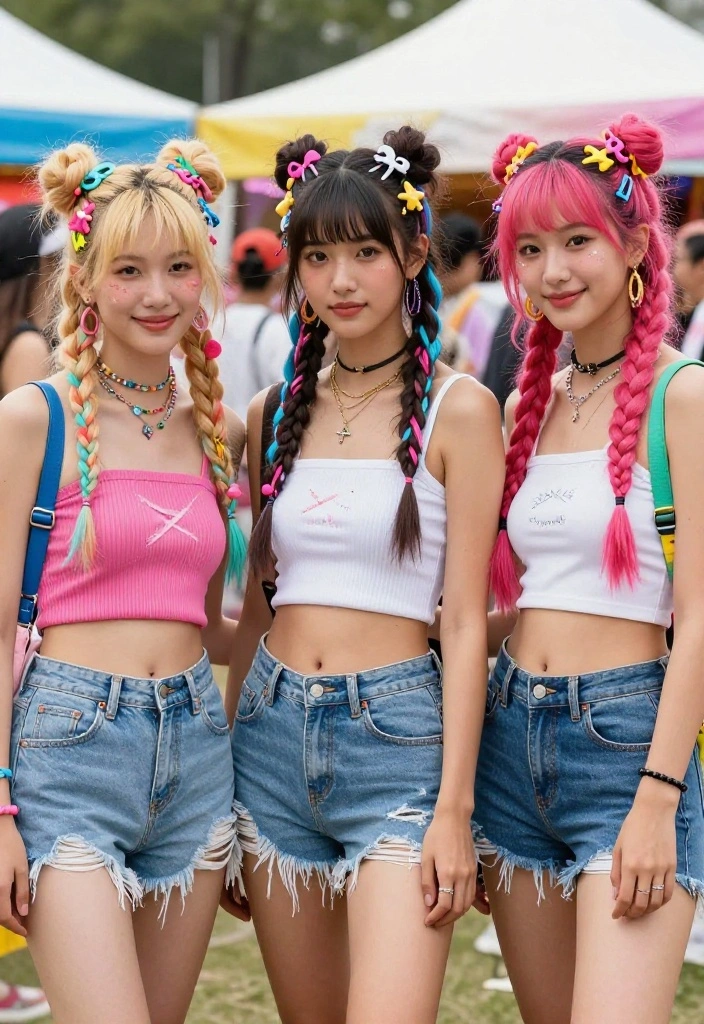 18 Y2K Inspired Summer Updo Hairstyles for Trendsetters - 17. Colorful Layered Buns 1