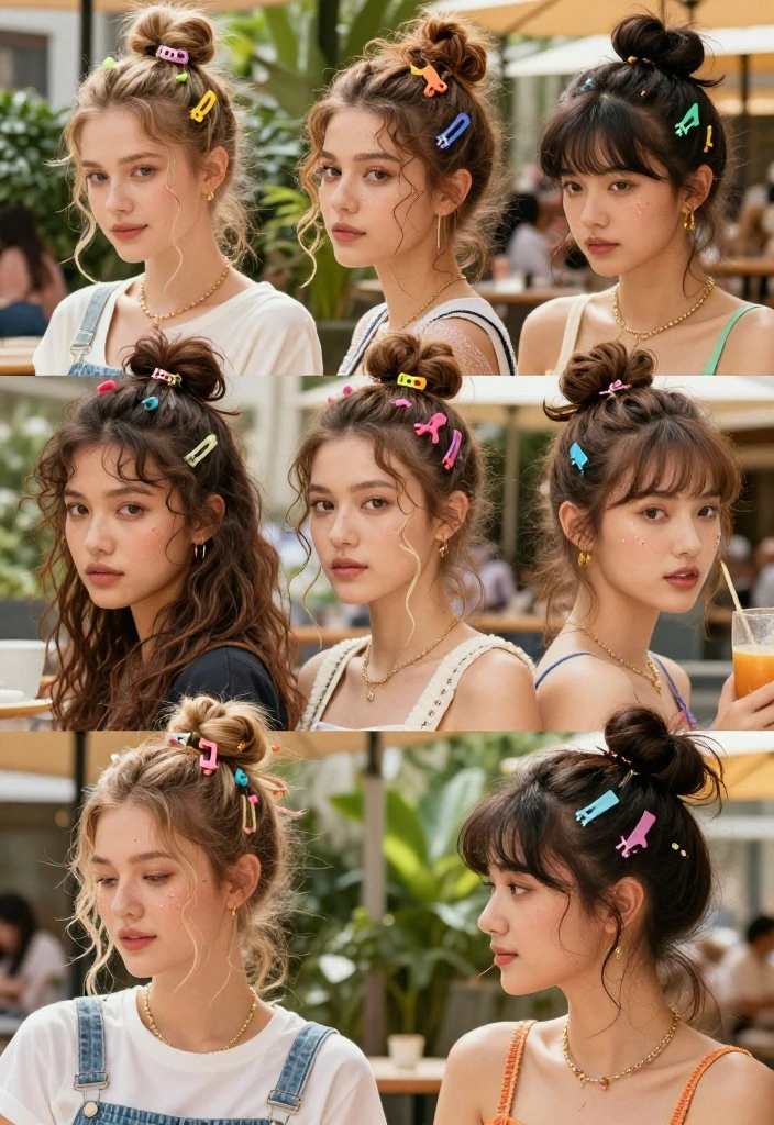 18 Y2K Inspired Summer Updo Hairstyles for Trendsetters - 2. Messy Bun with Clips 1