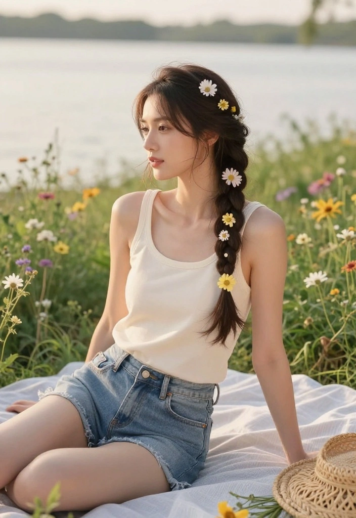 19 Aesthetic Lake Hairstyles Perfect for Your Next Cabin Trip - 5. Side Braid with Flowers 1