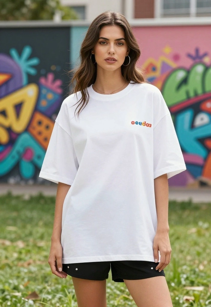 19 Alt Gym Outfit Ideas Featuring Bold Prints, Dark Colors, and Unexpected Details - 15. Oversized Graphic Tee with Statement Shorts 1