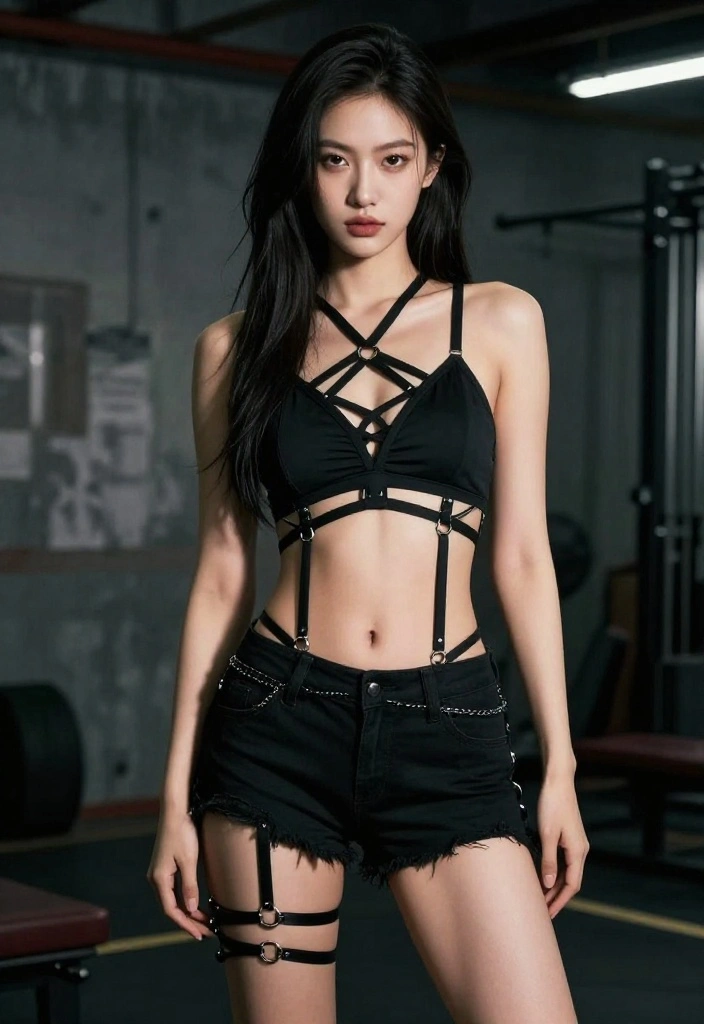 19 Alt Gym Outfit Ideas Featuring Bold Prints, Dark Colors, and Unexpected Details - 19. Edgy Layering with Strappy Details 1