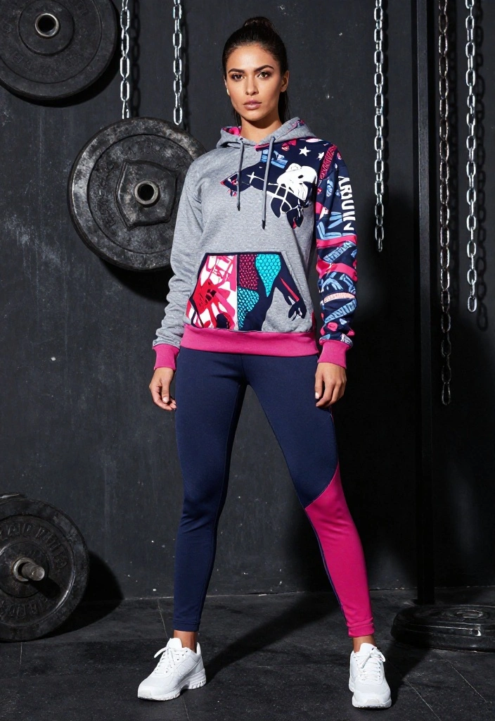 19 Alt Gym Outfit Ideas Featuring Bold Prints, Dark Colors, and Unexpected Details - 9. Statement Hoodie with Slim Fit Pants 1
