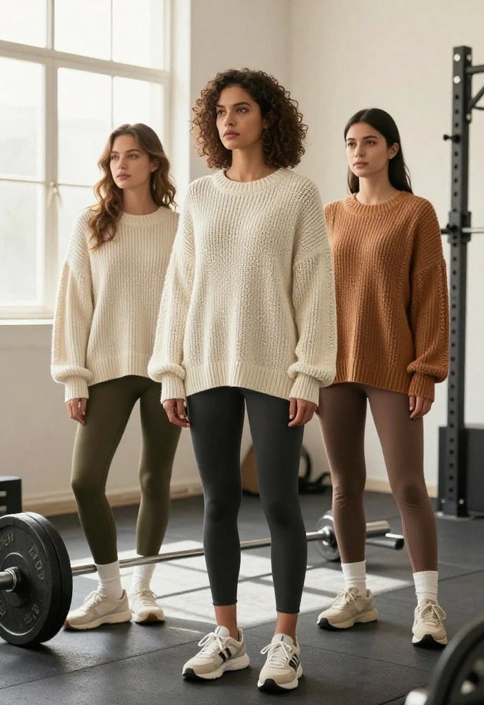19 Baggy Workout Outfits Perfect for Weightlifting Days When You Need Space - 13. Chunky Knit Sweaters with Leggings 1