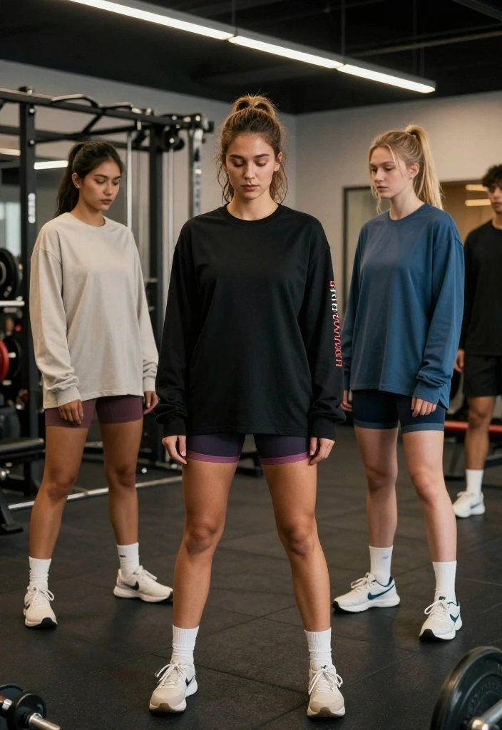 19 Baggy Workout Outfits Perfect for Weightlifting Days When You Need Space - 6. Long Sleeve Oversized Tees with Bike Shorts 1