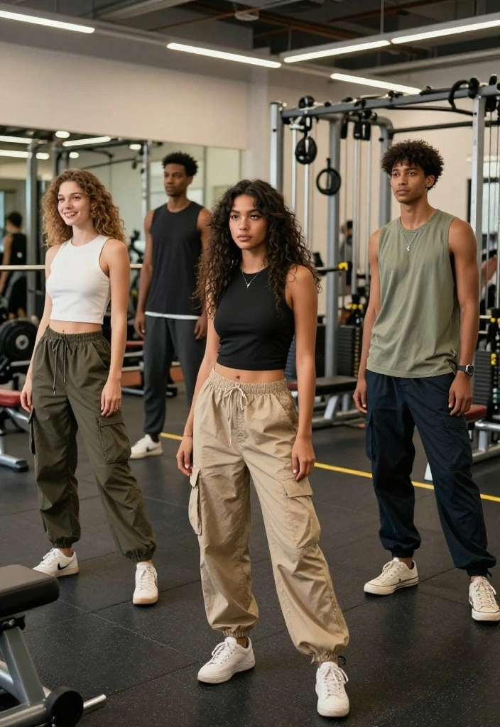 19 Baggy Workout Outfits Perfect for Weightlifting Days When You Need Space - 7. Flowy Sleeveless Tops with Cargo Pants 1