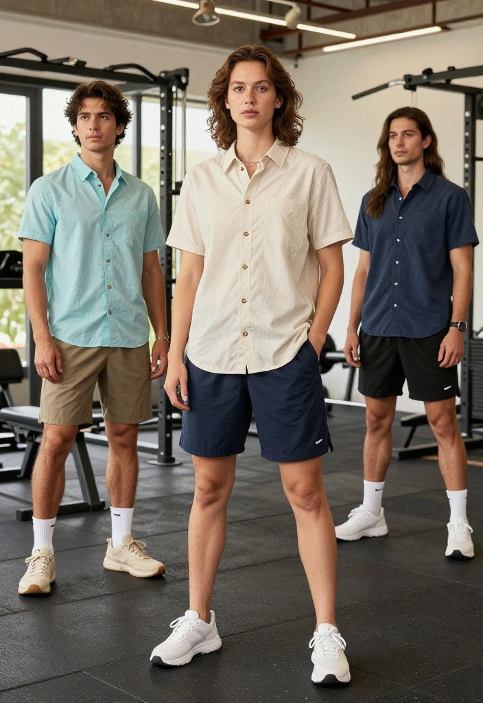 19 Baggy Workout Outfits Perfect for Weightlifting Days When You Need Space - 9. Relaxed Button-Up Shirts with Jogger Shorts 1