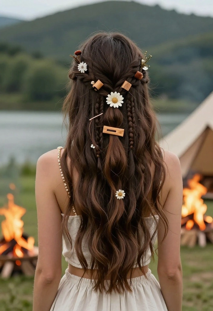19 Beautiful Boho Lake Hairstyles for Evening Campfires - 10. Nature-Inspired Hair Clips 1