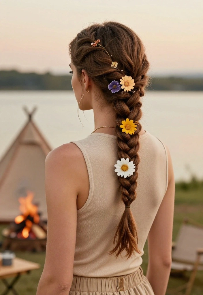 19 Beautiful Boho Lake Hairstyles for Evening Campfires - 17. Chic Braid and Bun Combo 1