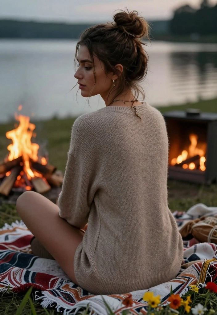 19 Beautiful Boho Lake Hairstyles for Evening Campfires - 6. Messy Bun with a Twist 1